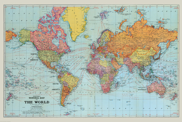 Stanford's General Map of the World (1920) Blue Version – Australasia – Stanfords | Mapworld