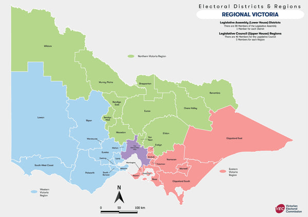 Victoria State Electoral Divisions Wall Map - Shop Mapworld
