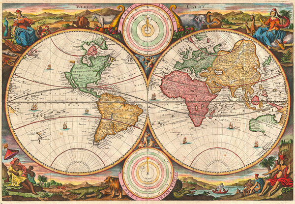 Stoopendaal Wall Map of the World in two Hemispheres (1730) Print