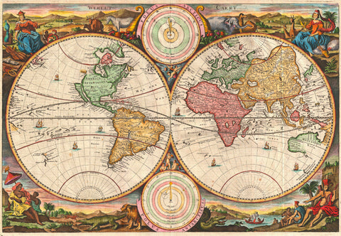 Stoopendaal Wall Map of the World in two Hemispheres (1730) Print