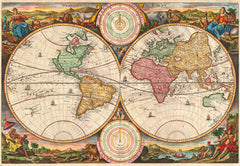Stoopendaal Wall Map of the World in two Hemispheres (1730) Print