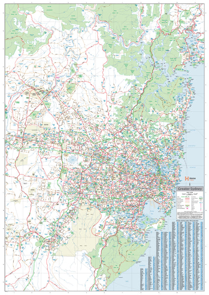 Sydney & Region Hema 1000 x 1430mm Supermap Laminated Wall Map with Free Map Dots
