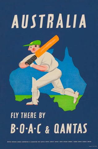 TRAVEL POSTER - Australia Fly there by B.O.A.C. & Qantas