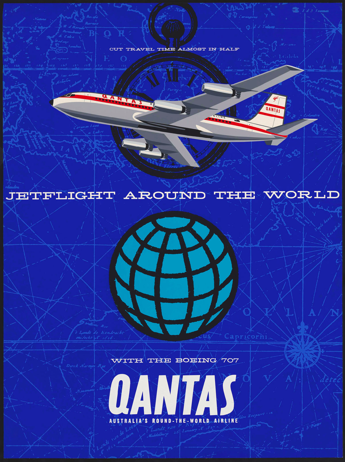 TRAVEL POSTER - Qantas Jetflight Around the World | Mapworld