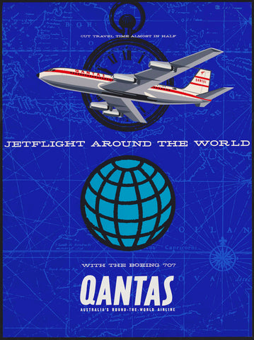 TRAVEL POSTER - Qantas Jetflight Around the World