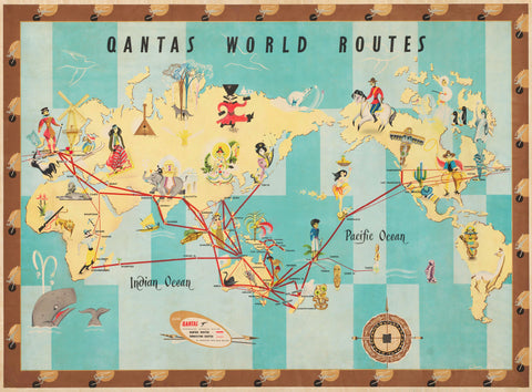 TRAVEL POSTER - Qantas Vintage Poster World Routes