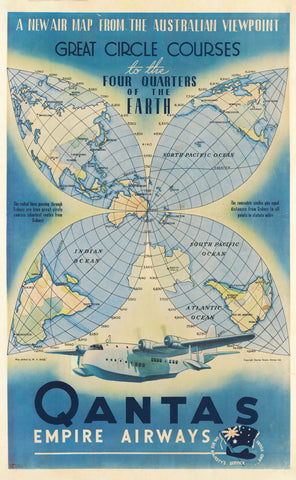 TRAVEL POSTER - Qantas Empire Airways - Great Circle