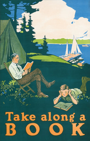 Take along a book (1910) camping poster by Magnus Norstad