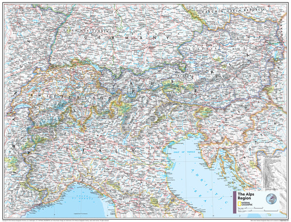 The Alps Atlas of the World, 11th Edition, National Geographic Wall Map