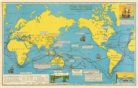 The World showing Routes of Explorers Historic Wall Map | Mapworld