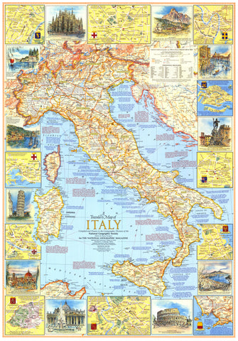 Map of Italy with various attractions and landmarks