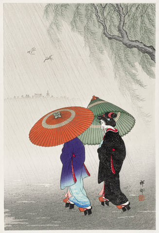 Two women in the rain (1925 - 1936) by Ohara Koson (1877-1945)