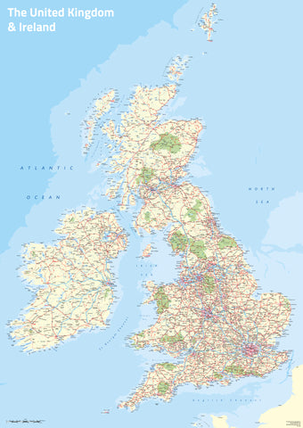 UK & Ireland Flat Tint by Oxford Cartographers 594 x 841mm Wall Map