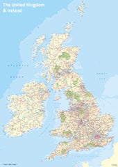 UK & Ireland Flat Tint by Oxford Cartographers 594 x 841mm Wall Map