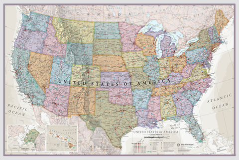 USA Classic Maps International Wall Map 864 x 559mm