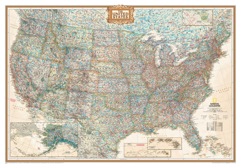 United States of America Executive Antique Style 1759 x 1219 mm National Geographic Wall Map
