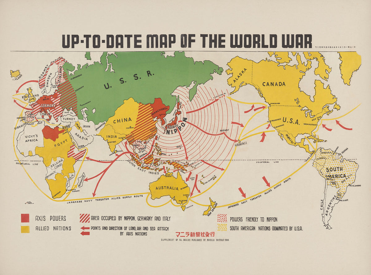 Up-to-date map of the world war (1942) by Manila | Mapworld