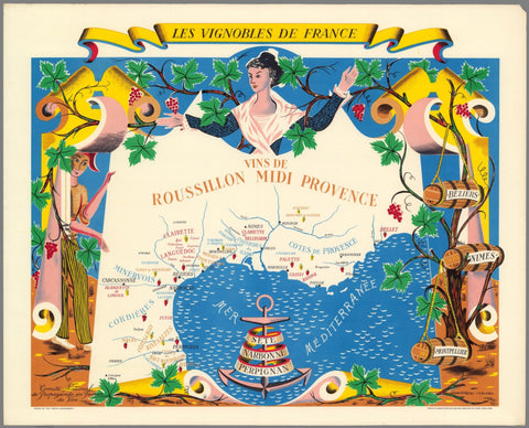 Vineyards of France Wall Map - Wines of Roussillon Midi Provence