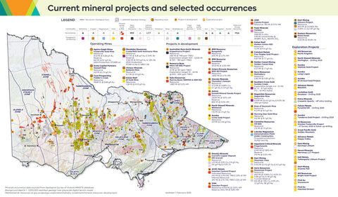 Victoria Mineral Projects & Selected Occurrences Wall Map 2025