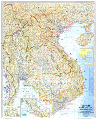 Vietnam, Cambodia, Laos, and Thailand - Published 1967 wall map – National Geographic | Mapworld