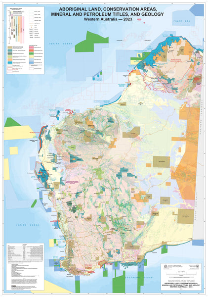 WA Aboriginal Land, Conservation Areas, Mineral and Petroleum Titles and Geology 1015 x 1450mm Wall Map