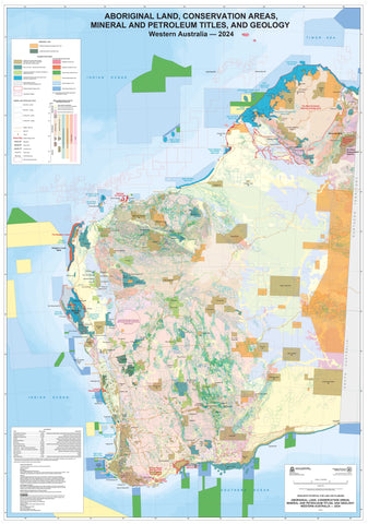 WA Aboriginal Land, Conservation Areas, Mineral and Petroleum Titles and Geology 1015 x 1450mm Wall Map