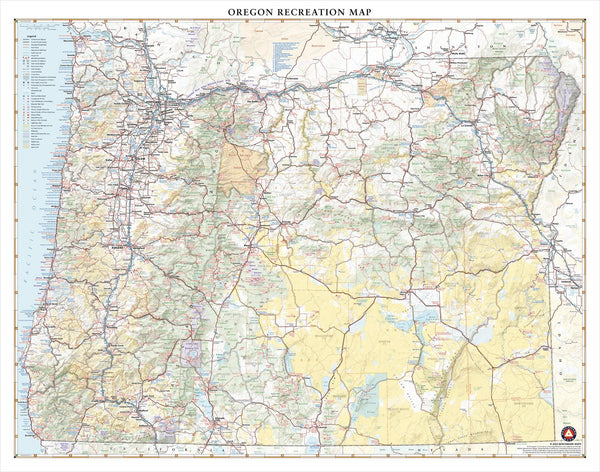 Oregon Recreation 903 x 711mm Wall Map