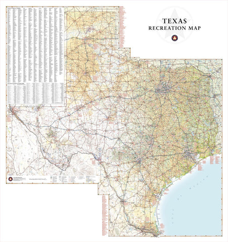 Texas Recreation 711 x 757mm Wall Map