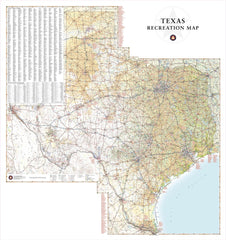 Texas Recreation 711 x 757mm Wall Map