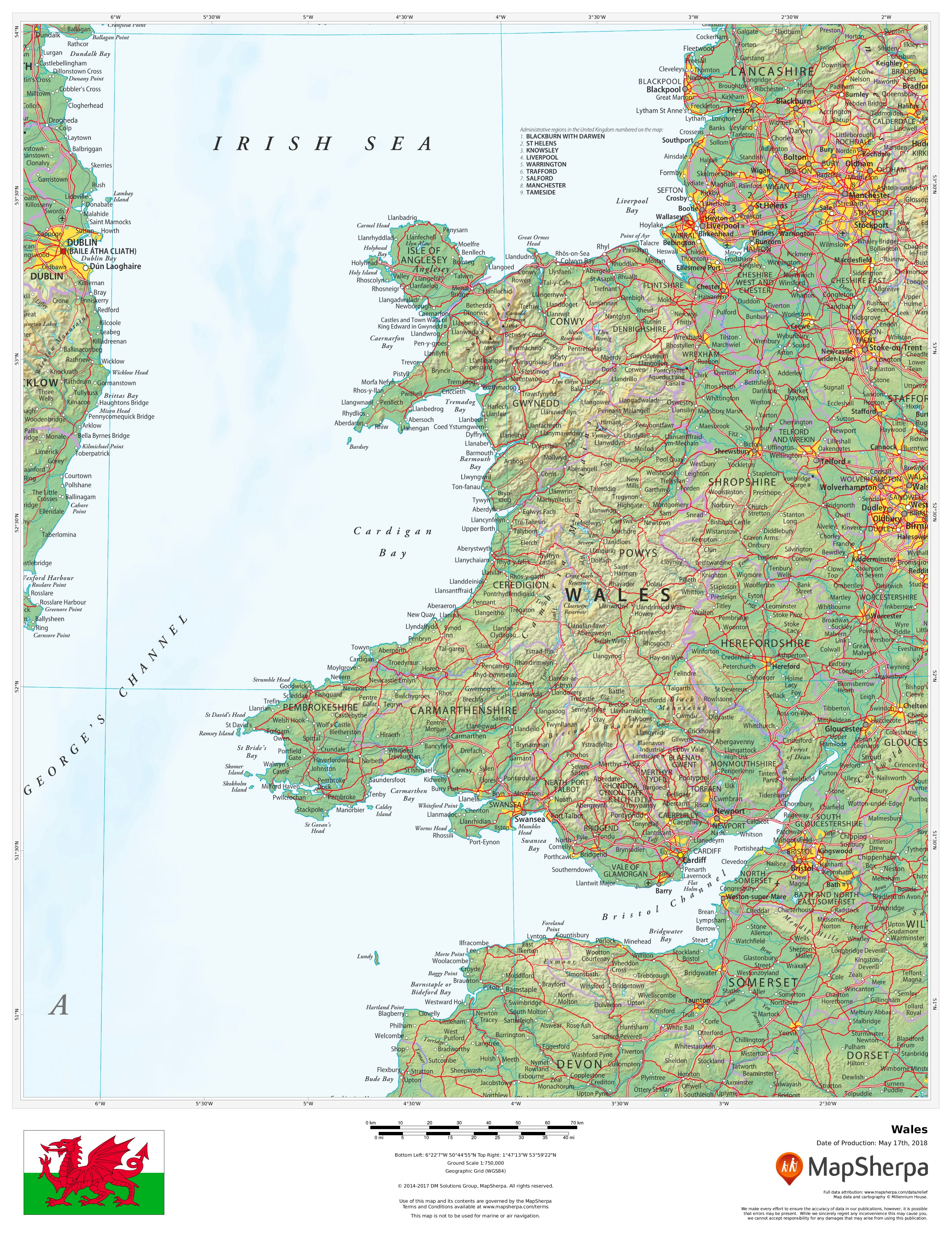 Map Awales Wales Wall Map | Mapworld