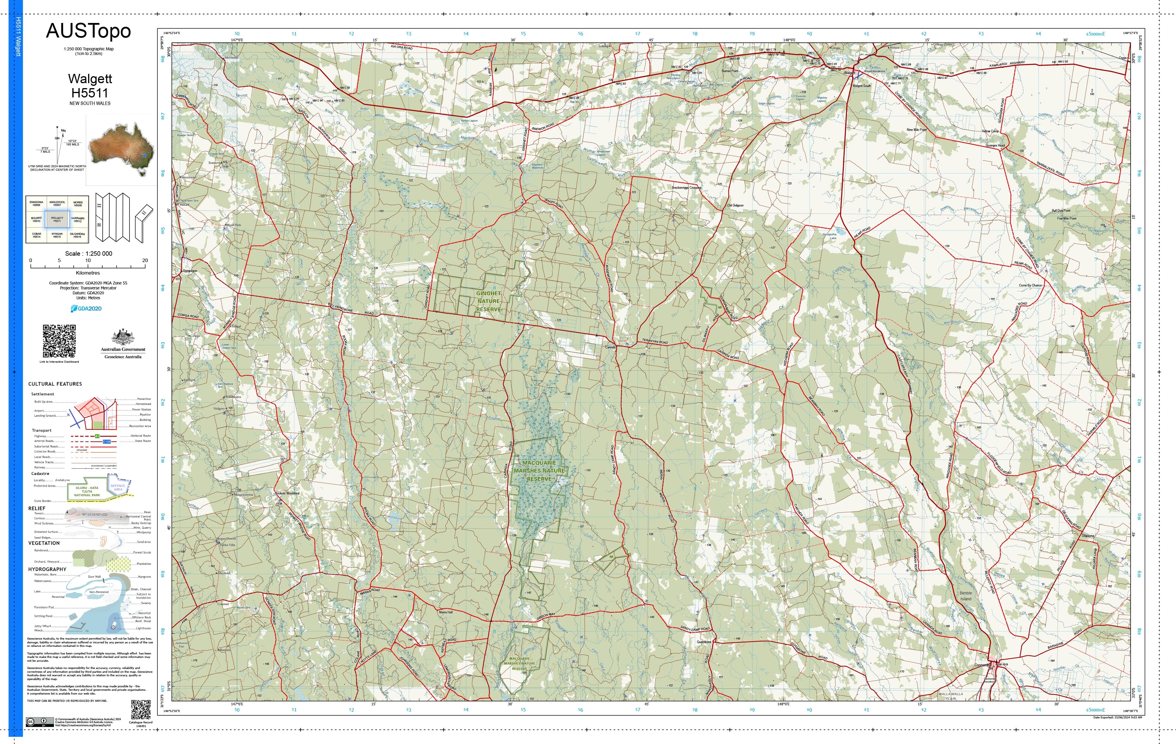 Walgett H5511 AUSTopo 1:250,000 Map