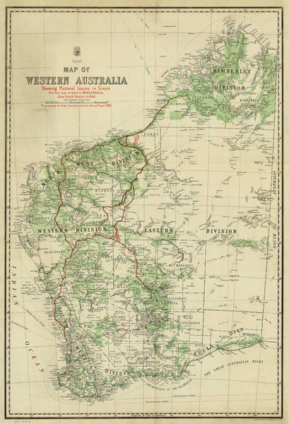 Western Australia Stock Routes & Pastoral Wall Map 1904