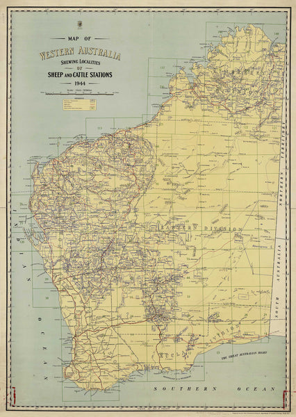 Western Australia Sheep & Cattle Stations Pastoral Lease  Wall Map 1944