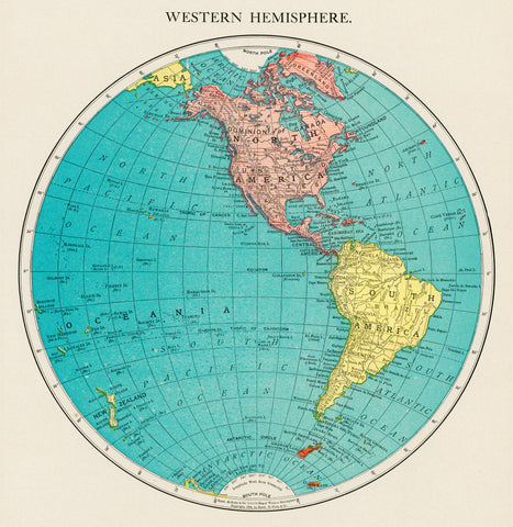 Western Hemisphere, World Atlas by Rand, McNally and Co. (1908)