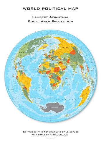 World Political Hexagons centred on 15° East Wall Map 594 x 841mm