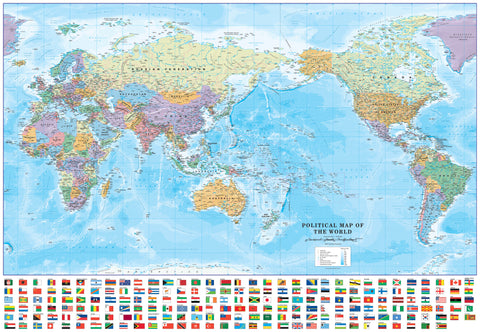 World Political Supermap with Flags 1440 x 840mm (Pacific Centred) Cosmographics 2026 — map