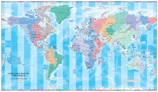 World Time Zone Wall Map 1022 x 595mm
