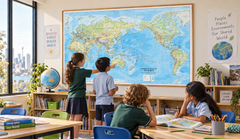 World Physical Mega Map 2200 x 1270mm (Pacific Centred) Cosmographics 2026
