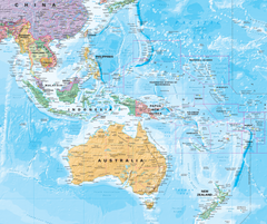 Map of Australia and surrounding regions including Indonesia, Malaysia, and New Zealand.