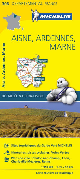 France Aisne, Ardennes, Marne Michelin Map 306