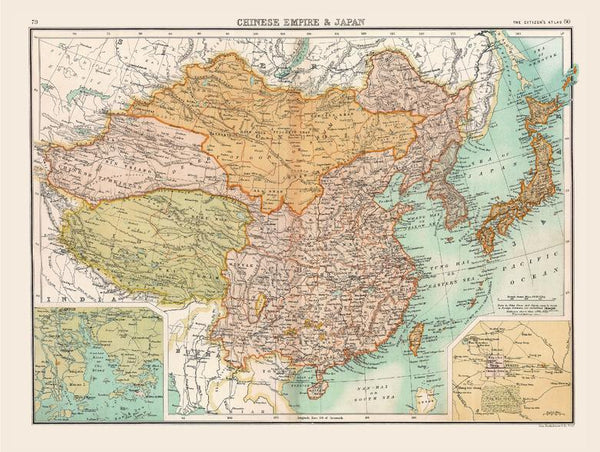 Historic Map of the Chinese Empire and Japan (1898) by Collins — Collins folded pocket map