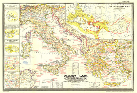 Classical Lands of the Mediterranean Wall Map - Published 1949 by National Geographic