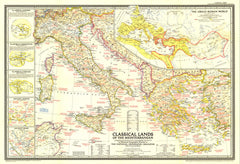 Classical Lands of the Mediterranean Wall Map - Published 1949 by National Geographic