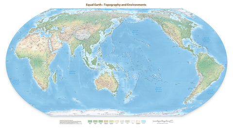 World Equal Earth Wall Map Physical — Pacific-Centred