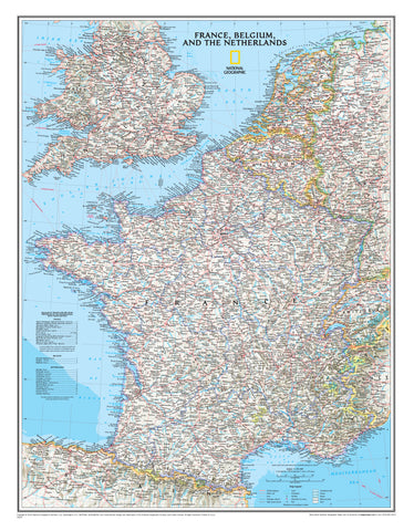 France/Belgium/Netherlands National Geographic 597 x 768mm Wall Map
