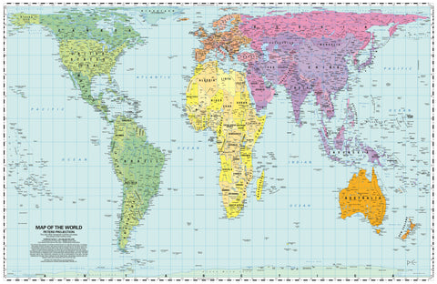 Gall-Peters Equal Area World 1050 x 700mm Wall Map