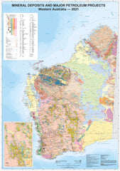 WA Mineral Deposits & Major Petroleum Projects 2021 1015 x 1450mm Wall Map