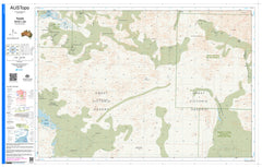 A topographical map of the Great Victoria Desert region, labeled AUSTopo, showing terrain shading, roads, and labeled geographical features on a white background.