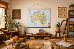Indigenous Australia 1200 x 850mm Laminated Wall Map with Hang Rails