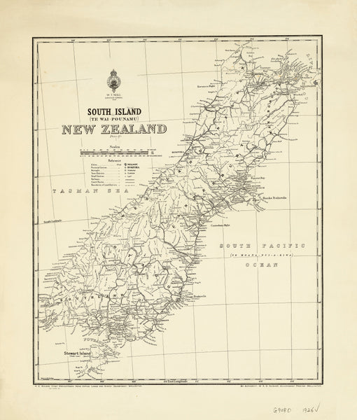 Vintage map of South Island, New Zealand on a beige background